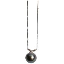 WITHDRAWN - A delicate 9ct white gold and black pearl pendant and chain