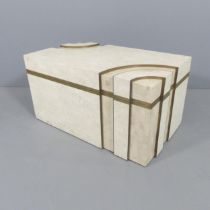 A mid-century tessellated white-stone box by Maitland-Smith, with teak lining and brass detail.