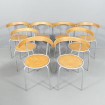 IKEA - a vintage set of eight Korpo stacking chairs with pierced birch seat in metal frame, designed