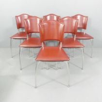 A set of 6 1990s French leather and aluminium dining chairs by Bernard Dequet.