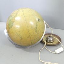 A hanging illuminated globe. Diameter 35cm. Working order. No ceiling mount present.