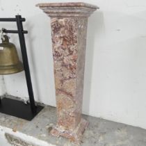 An Art Deco style three-section red marble pedestal. 30x96cm. Generally good condition, with some