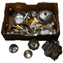 A quantity of mixed plated ware, including cutlery, toast rack, condiment set, muffin dish and cover