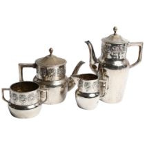 An early 20th century Orivit silver plated 4-piece tea set, with maker's stamp to the underside