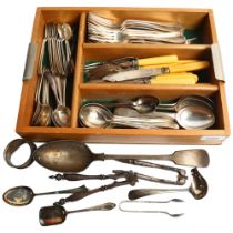 A tray of various silver plated cutlery, and stuffing spoon