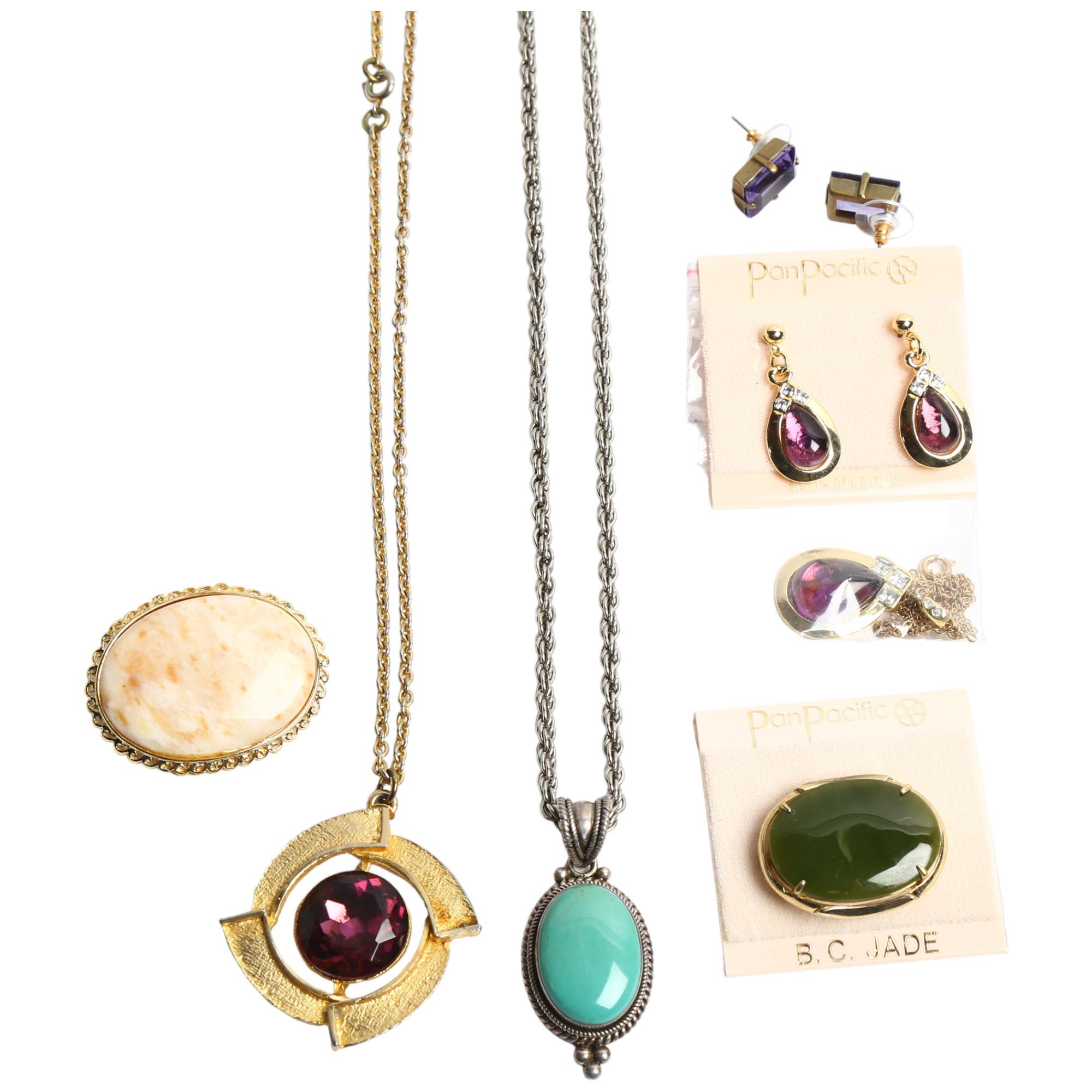 A group of various costume jewellery, to include a suite of amethyst jewellery, including a pair