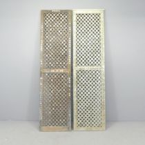 A pair of Indian painted pine screens / shutters, with lattice panels and mother of pearl