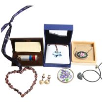 A group of various jewellery, to include a Royal Copenhagen silver and porcelain pendant, a Karen