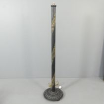 A black painted Chinese standard lamp, with chinoiserie decoration, height to bayonet 163cm.