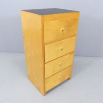 A modern birch-ply four drawer collector's chest. 40x78x34cm. Each drawer has a slide mounted.