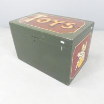 A vintage painted wooden toy box. 60x40x38cm.