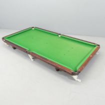 An early 20th century slate-bed quarter size table-top snooker table, overall length 161cm, width