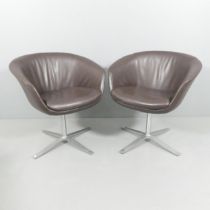 A pair of Walter Knoll contemporary design Bob leather swivel pedestal armchairs with maker's