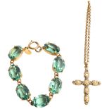 CATHERINE POPESCO, PARIS - a stylised gilt-metal pearl and stone set cross and chain, and a gilt-