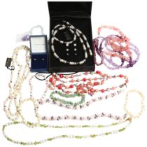 A group of jewellery, including several pearl necklaces by Honora, stone necklaces by Lee Sands, and