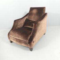 A Heals lounge chair in the Art Deco manner, with velvet upholstery and maker's label. Overall