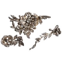 3 silver and paste set floral design brooches