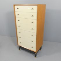 G-PLAN - mid century Librenza chest of seven drawers, with ebonised stand and maker's mark to top