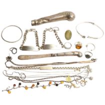 Various silver bracelets, necklace, a silver-handled knife, and other jewellery