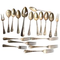 A Georgian silver tablespoon, and a quantity of other silver plated cutlery