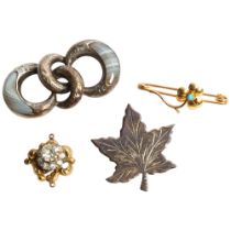 A group of jewellery, to include a 15ct gold flowerhead and turquoise set bar brooch, 1.3g, a silver