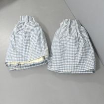 Two pairs of blue gingham lined and interlined curtains. Drop 110cm, width (top) 140cm, (base)