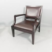 A high end Italian Promemoria lounge chair or open armchair, the leather upholstery with stitched