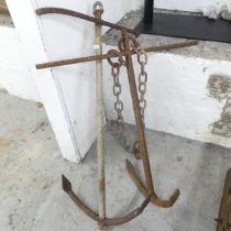 Two galvanised metal fisherman's anchors. Largest 43x90cm.