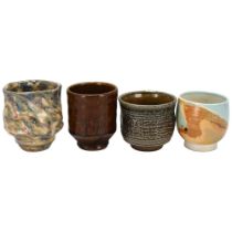 4 studio pottery Yunomi / tea bowls, Gilles Le Corre, Mike Dodd, Rosemary Cochrane, Patrick