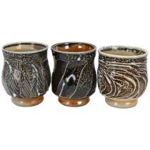 Ruthanne Tudball (b.1948), 3 soda glazed studio pottery Yunomi / tea-bowls, 2 with makers marks at