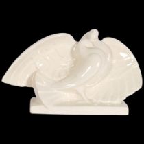 A early/mid 20th century ceramic sculpture of doves, makers mark on reverse WH, indistinct "