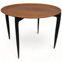 Hans Engholm and Svend Willumsen for Fritz Hansen teak plywood tray-top coffee table with ebonised