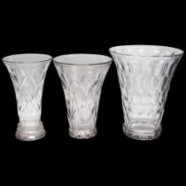 Attributed Simon Gate for Sandvik/Orrefors glass, 3 1930s' smoked glass vases, indistinct makers