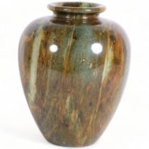 A turned and lacquered moss agate vase, height 26cm Good condition
