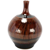 Leo Francis Matthews (b.1962) a tenmoku glaze stoneware bottle vase, makers mark to base, height