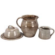 David Leach (1911-2005) Lowerdown Pottery, 2 stoneware jugs and a butter dish and cover, all with
