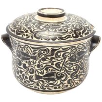 Julia Carter Preston (1926-2012), an earthenware tureen, with sgraffito decoration picked from black