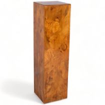 An Italian mid-century plinth/display stand, plywood with burr Walnut veneer, makers label to