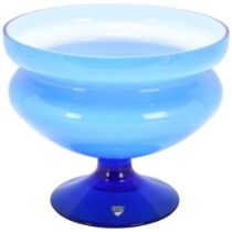 Orrefors, Sweden, a graduated blue glass stem bowl/tazza, label and etched mark to base, diameter