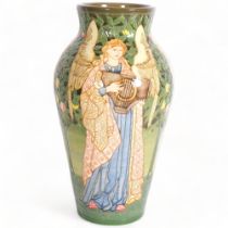 Dennis Chinaworks, limited edition vase, angels on green background, designed by Sally Tuffin