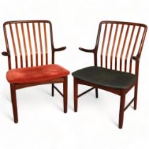 Svend A Madsen for Moreddi, Denmark, a pair of 1960s' teak arm chairs, Made in Denmark stamp on