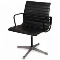 Ray & Charles Eames, a Herman Miller EA108 office chair, black coated arms, makers stamp to base,