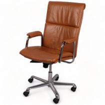 A Boss Design high back leather executive office chair, with makers label, height 111cm Good used