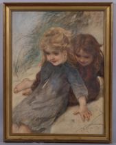 Otto Theodore Lyde (1835-1897) portrait of 2 girls on the sand dunes,