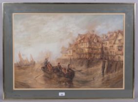 Storm swept Continental harbour scene, 19th century watercolour, unsigned, 48cm x 72cm, framed Paper