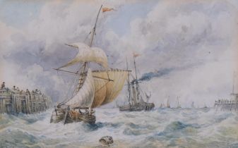 Nineteenth Century English School, watercolour on paper, Storm at Sea, 18cm x 11.5cm, mounted,