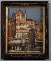 Castle in Thun, early 20th century watercolour, unsigned, 24cm x 19cm, framed Good condition