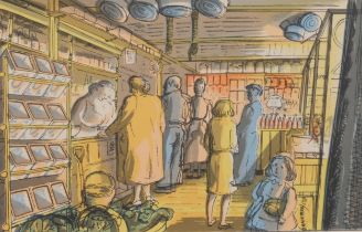 Edward Bawden (1903 - 1989), a village store/the baker, colour lithograph, published by the Curwen