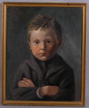 Portrait of a young boy, early to mid-20th century oil on canvas, unsigned, 40cm x 33cm, framed Good