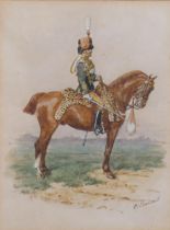 Richard Simkin (1840 - 1926), 11th Prince Albert's Own Hussars, watercolour, signed, 18cm x 14cm,